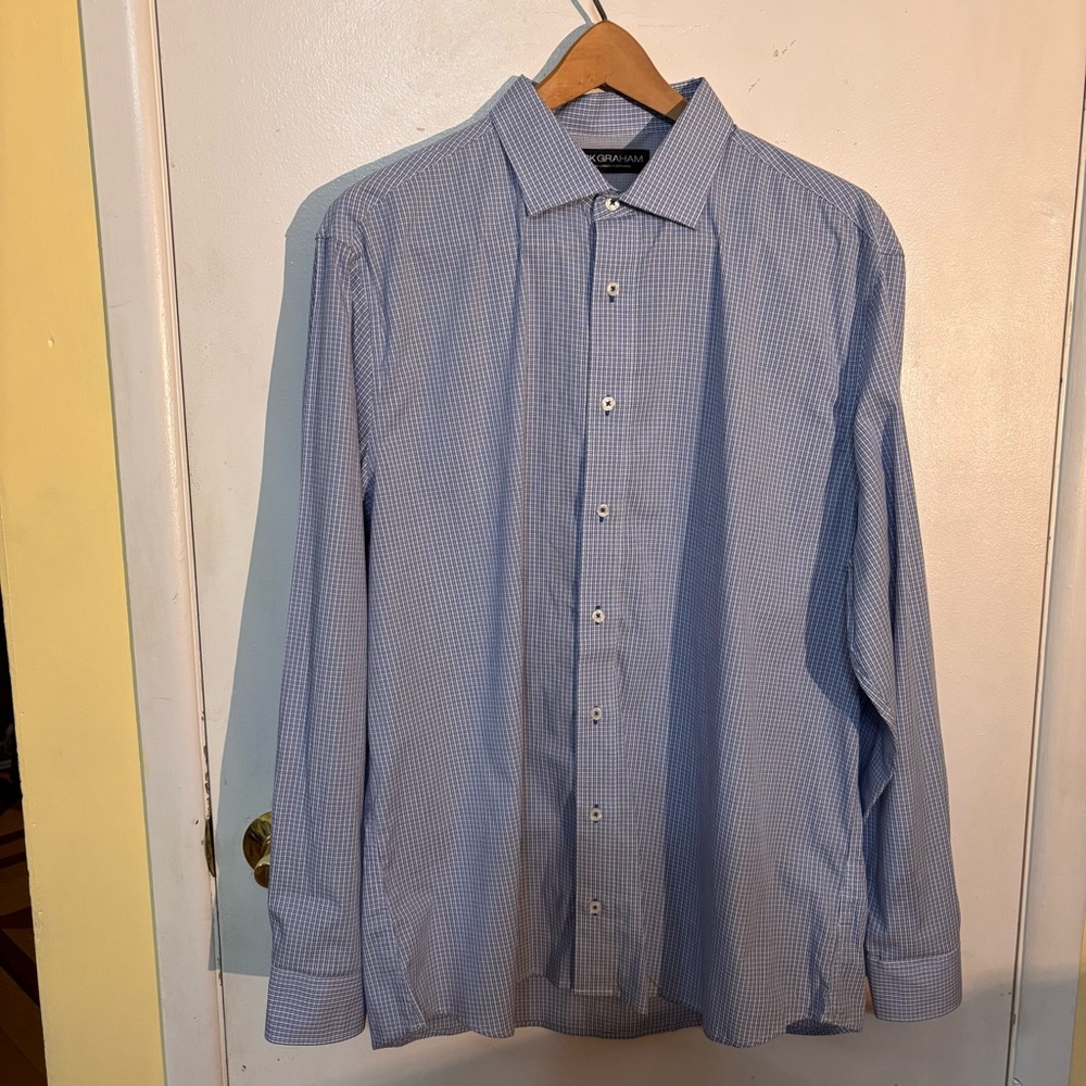 Nick Graham Men's Dress Shirt‎ Blue Check long sleeve  XL
